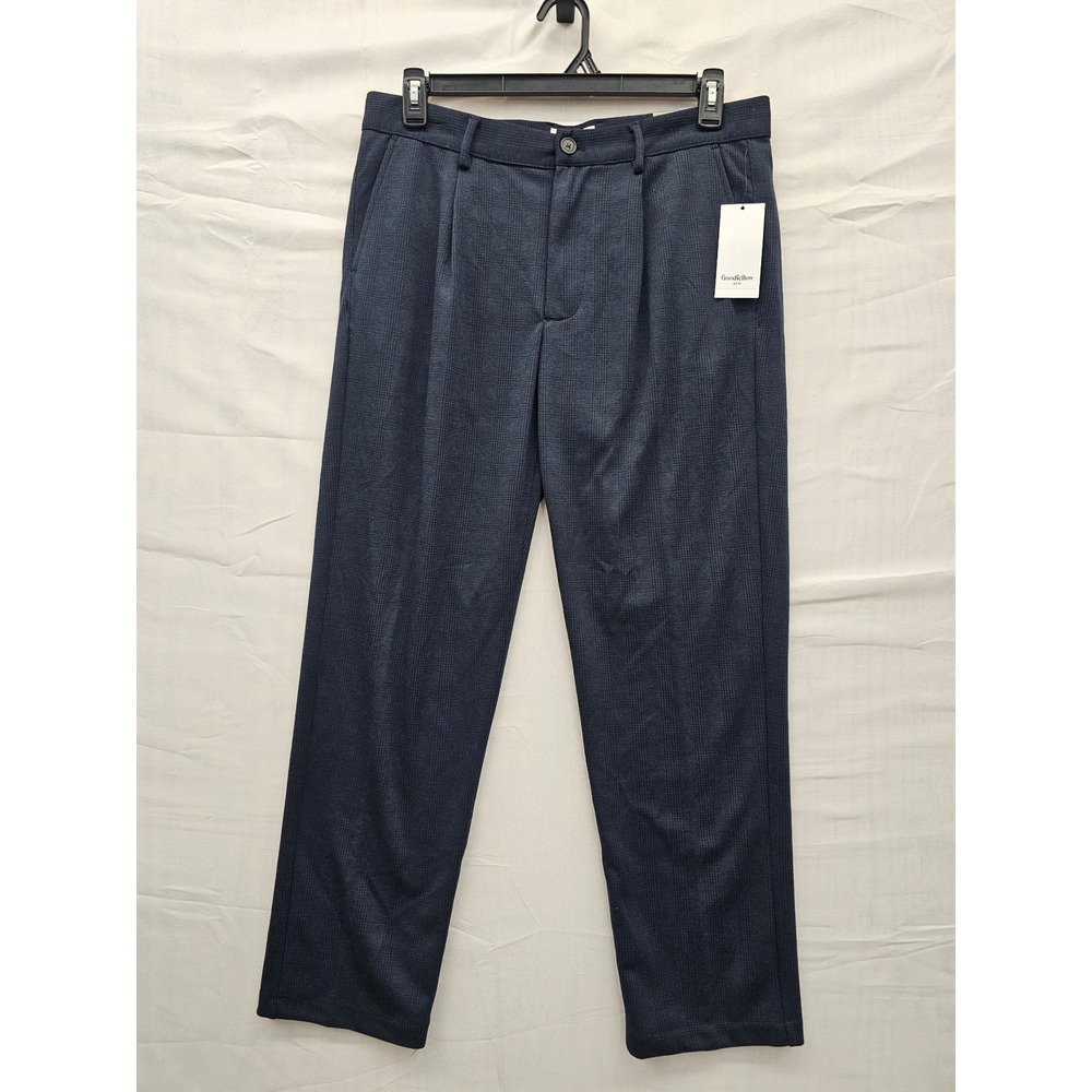 Goodfellow & Co Mens Pleated Tapered Dress Trouser Navy Poly Blend Size 34x30